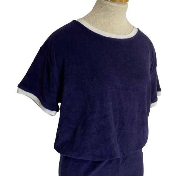 NEW ZARA Retro Navy Blue Terrycloth One Piece Romper White Trim Cozy Lounge M - Picture 3 of 12